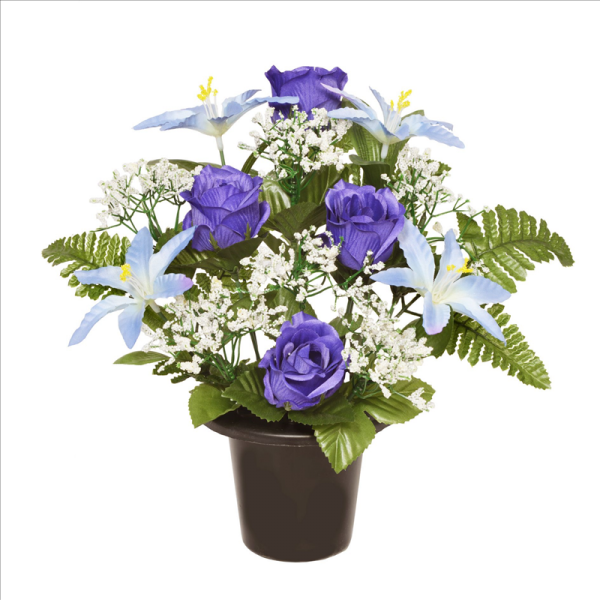 Blue Lily and Rose Grave Pot