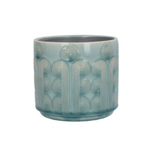 Blue Retro Circles Ceramic Pot