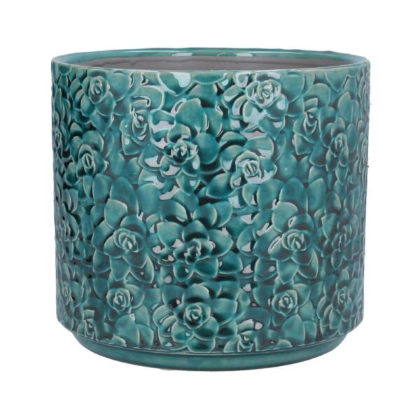 Teal Succulents Ceramic Pot
