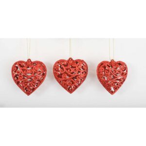 Red Sparkle Heart Hanger Set Of 3