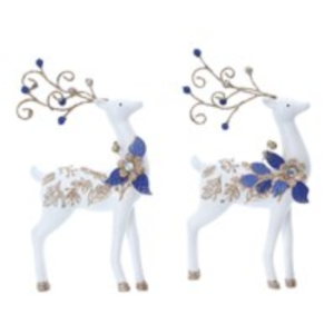 Gisela Graham White, Gold and Blue Jewel Christmas Reindeer Decoration