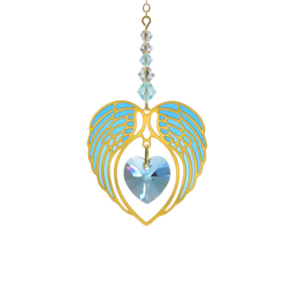 Gold Angel Wing Heart Aquamarine
