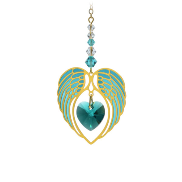 Gold Angel Wing Heart Blue Zircon