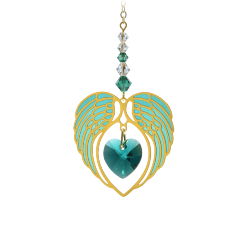Gold Angel Wing Heart Emerald
