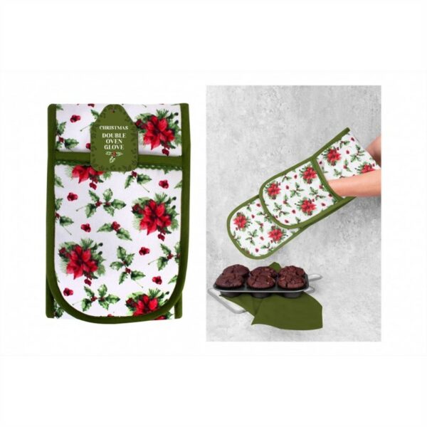 Christmas Holly Double Oven Glove 18X88Cm