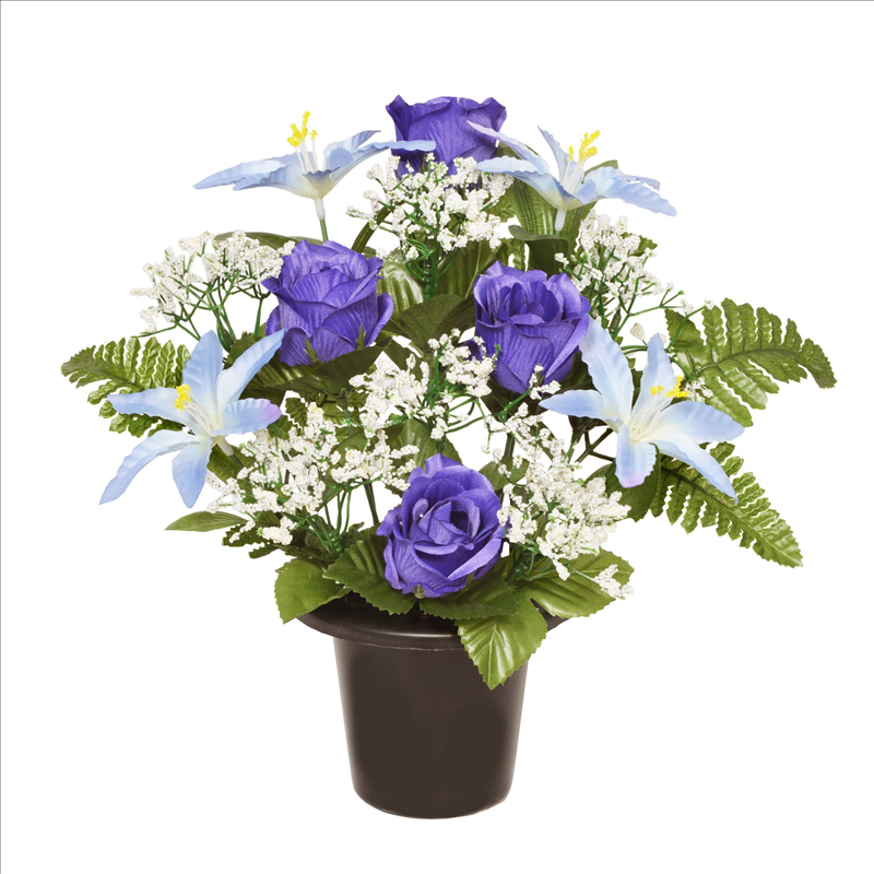 Blue Lily and Rose Grave Pot